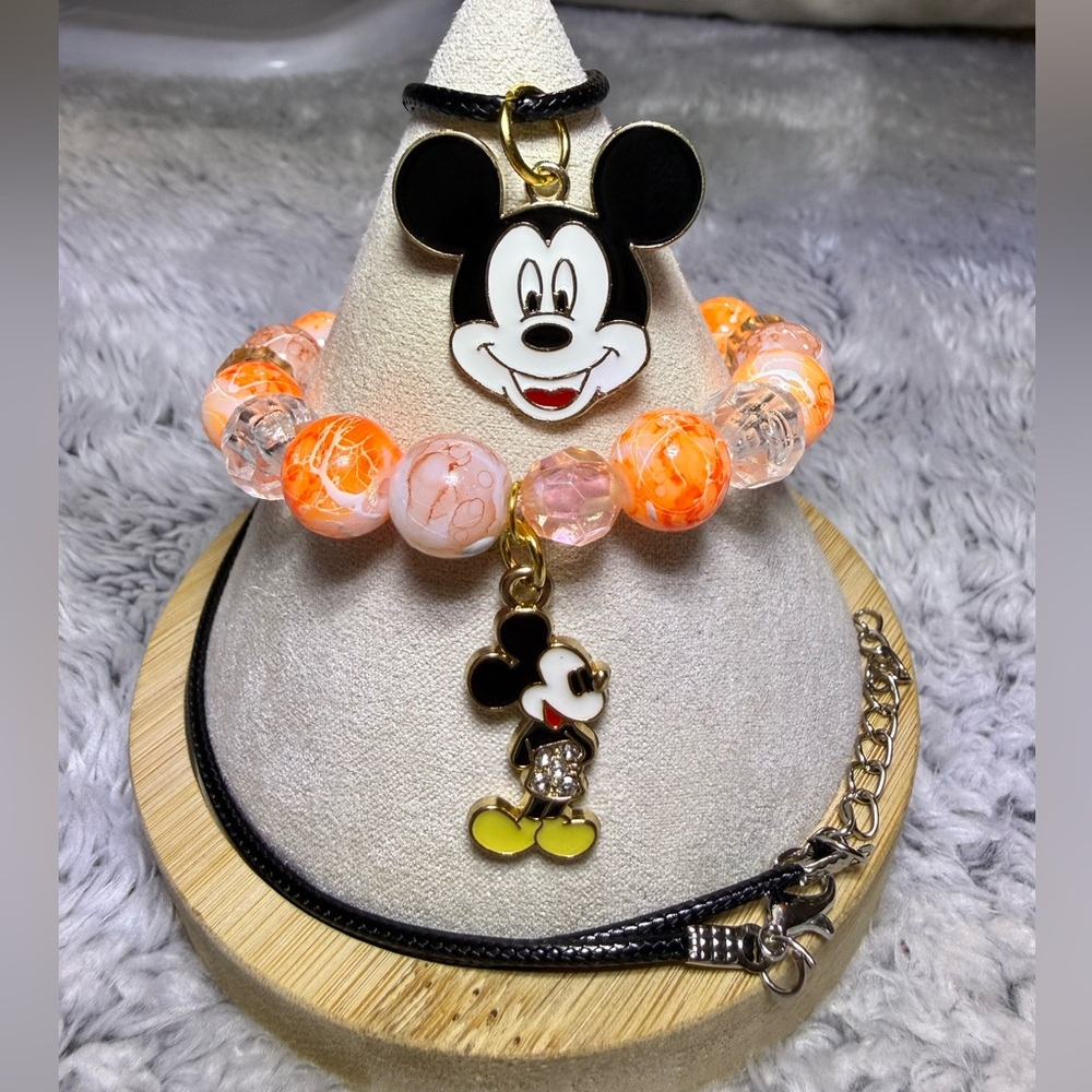 Mickey Mouse Bracelet and Necklace with three Charms Set. NWOT